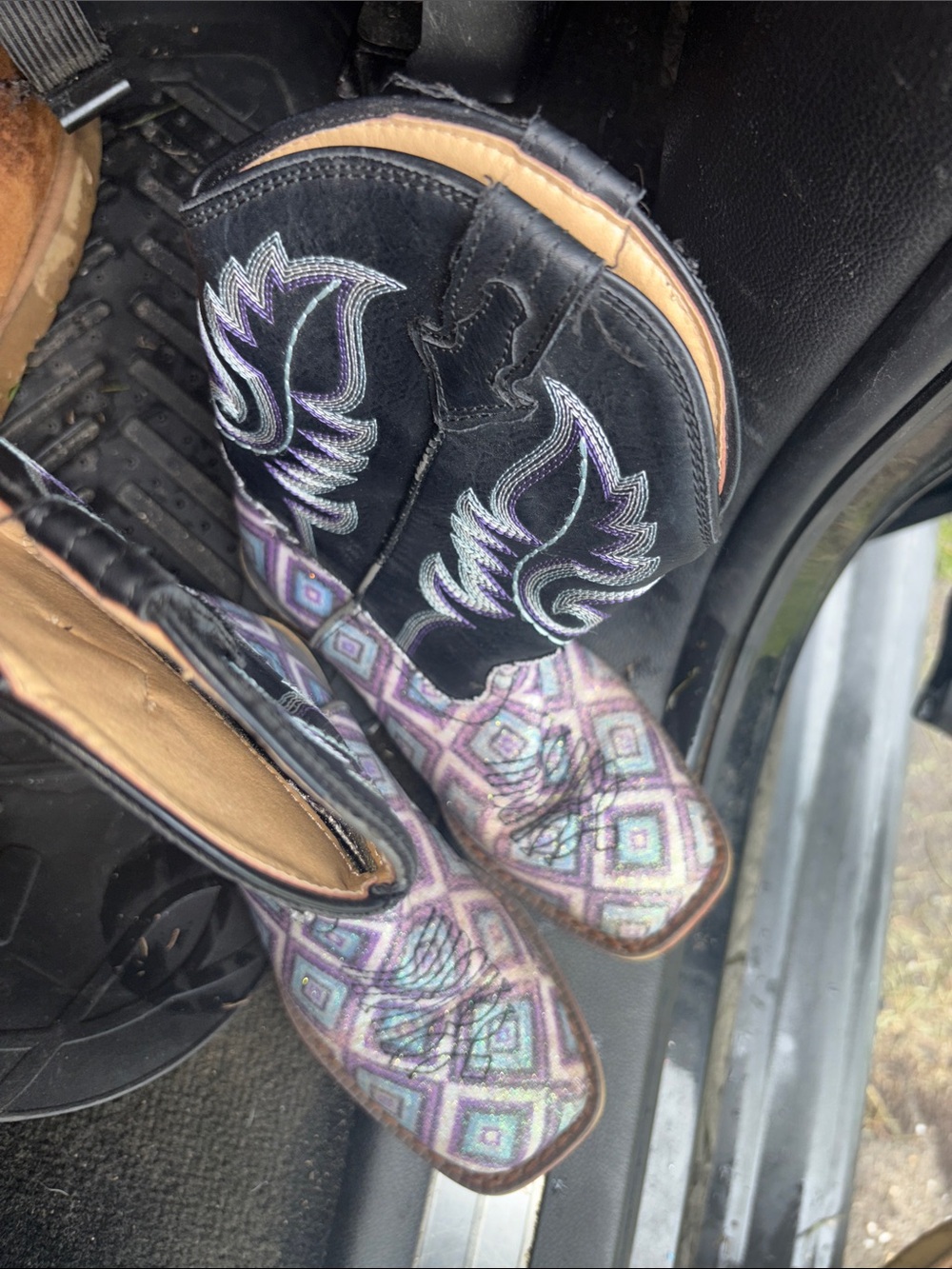 Roper Kids Black and Purple Patterned Cowgirl Boots